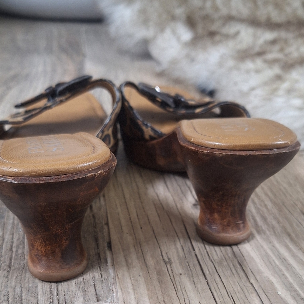 Franco Sarto Leopard Print Slide Sandals Wooden Heel Mules Size 8M - Picture 6 of 9